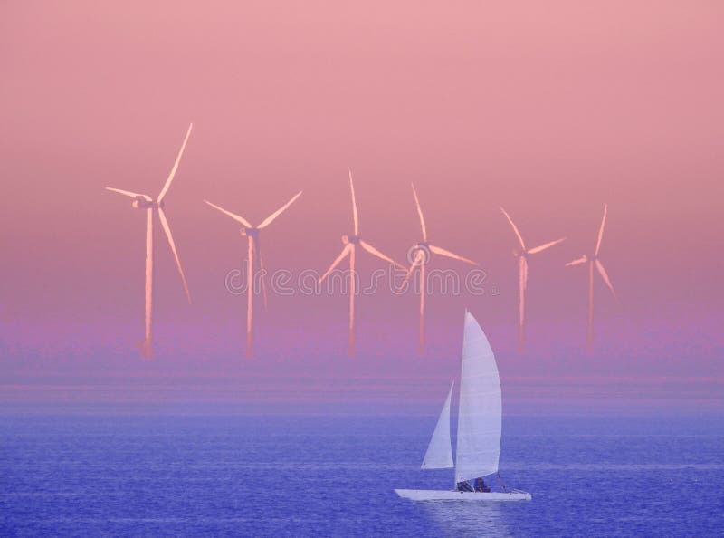 Vindkraft och energi som seglar med båtar, jaktregatta turbiner, vindkraftverk, seglar över havsvatten arkivbilder Vindkraft och energi som seglar med båtar, jaktregatta turbiner, vindkraftverk, seglar över havsvatten arkivbilder