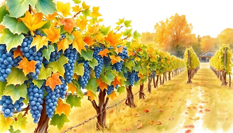 Vineyard colline autunnali file di vigneti vigneti vigneti di vigneti colori autunnali Generative AI illustrazione di stock