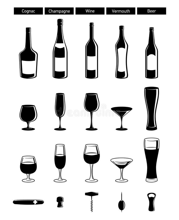 Vinflaskor med viktig, vinglas royaltyfri illustrationer Vinflaskor med viktig, vinglas royaltyfri illustrationer