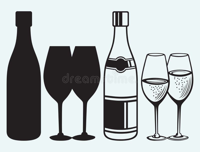 Vinglas och flaskor stock illustrationer Vinglas och flaskor stock illustrationer
