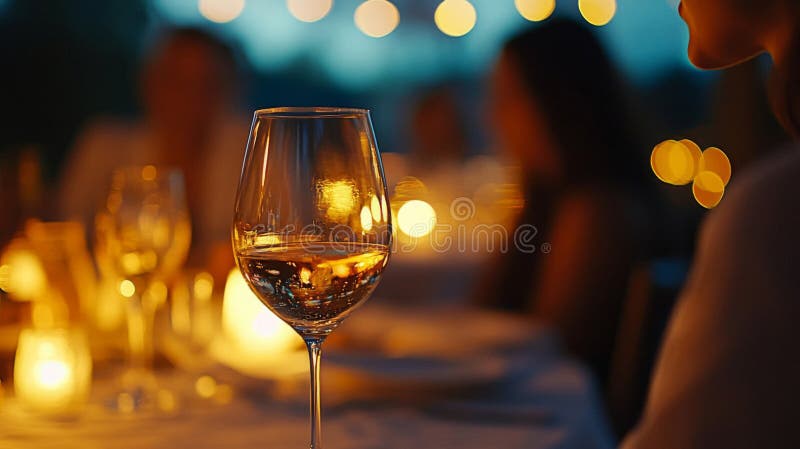 Vinglas vid Romantic Outdoor Dinner Party stock illustrationer