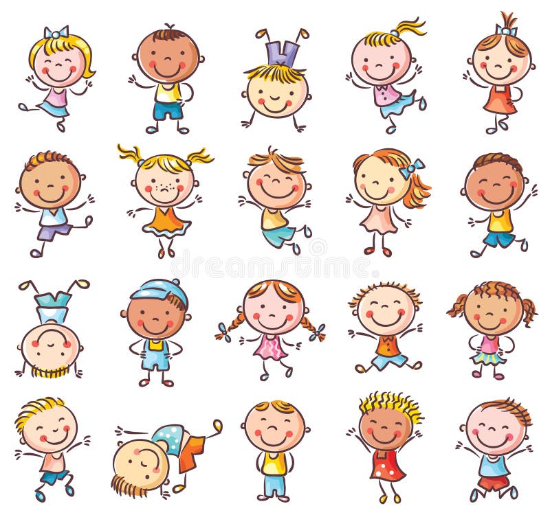 Vingt enfants heureux peu précis sautant avec joie illustration stock Vingt enfants heureux peu précis sautant avec joie illustration stock