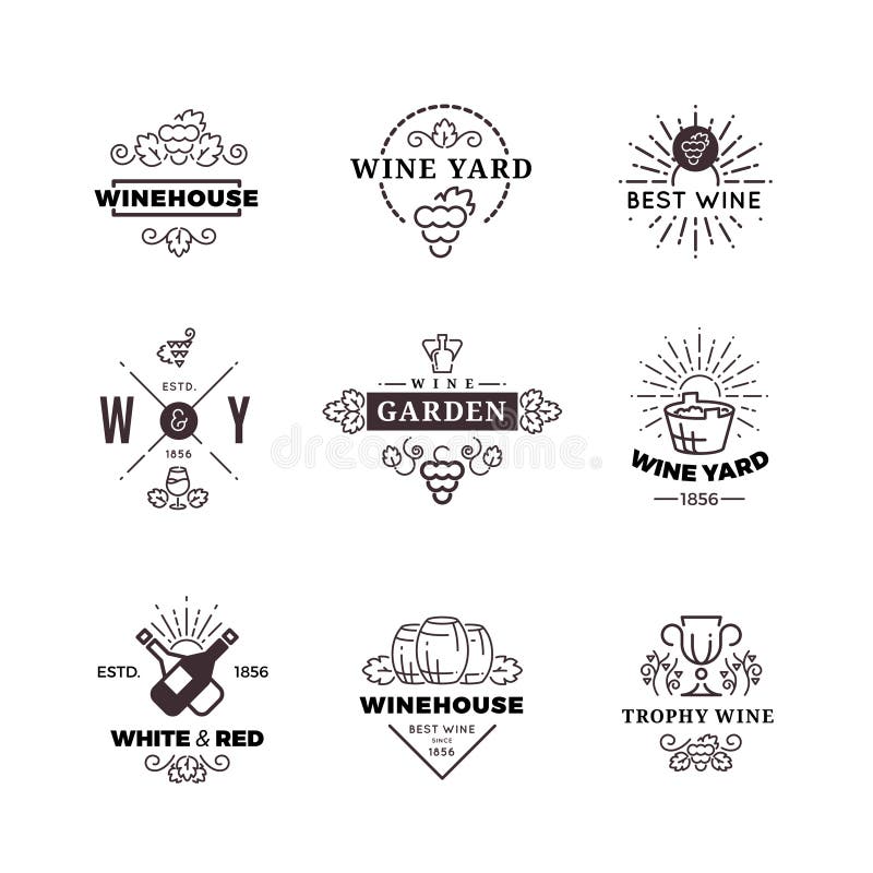 Vinho do moderno que faz a uva vector etiquetas, logotipos, emblemas ajustados ilustração royalty free Vinho do moderno que faz a uva vector etiquetas, logotipos, emblemas ajustados ilustração royalty free