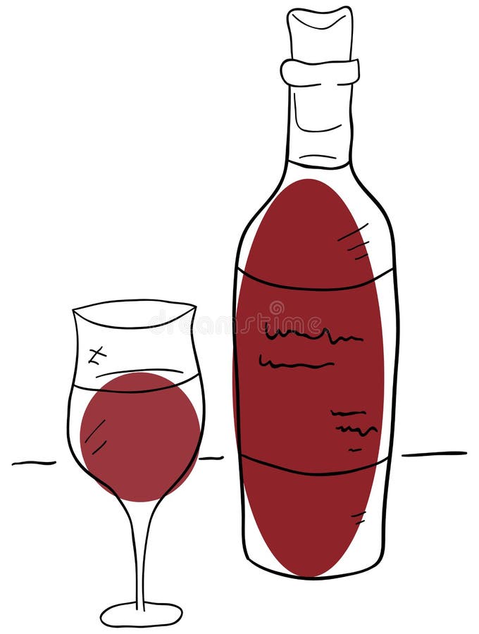 Vinho e copo ilustração stock