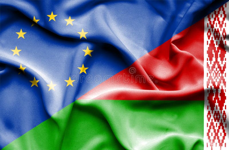 Vinkande flagga av Vitryssland och EU