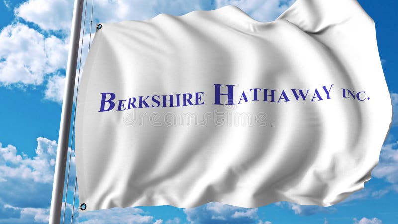 Vinkande flagga med den Berkshire Hathaway logoen Editoial 3D tolkning vektor illustrationer Vinkande flagga med den Berkshire Hathaway logoen Editoial 3D tolkning vektor illustrationer