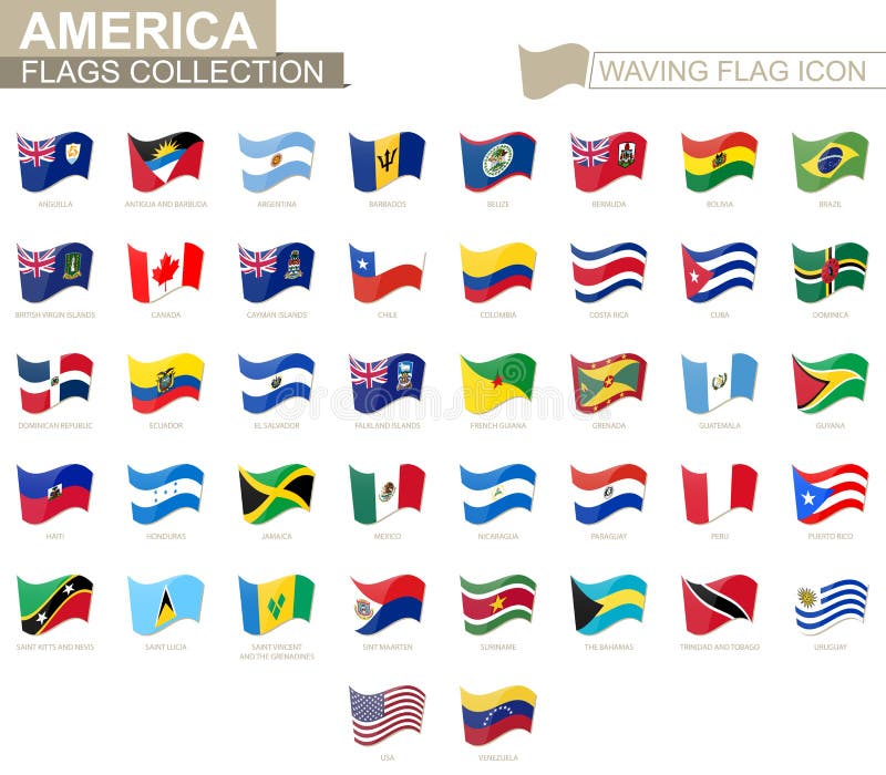 Vinkande flaggasymbol, flaggor av Amerika länder som alfabetiskt sorteras stock illustrationer Vinkande flaggasymbol, flaggor av Amerika länder som alfabetiskt sorteras stock illustrationer