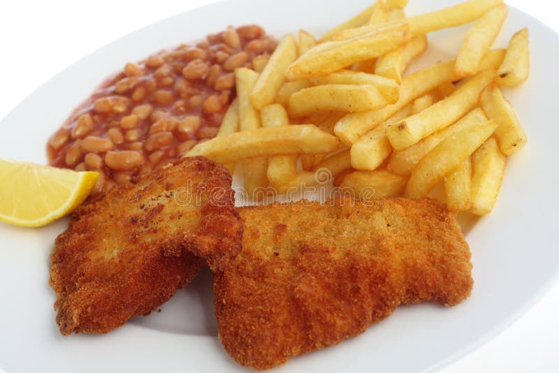 Panerade fiskfiléer i vinkel arkivfoton