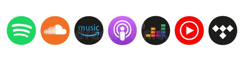 Logotipos de Spotify, Apple Music y YouTube Music