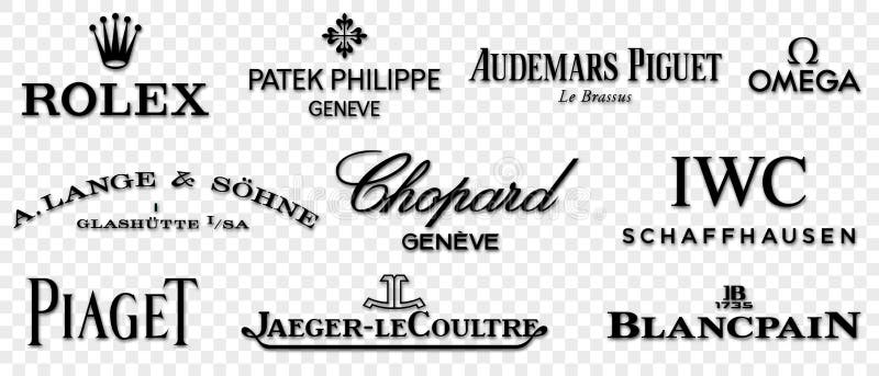 Luxury watches logos. Vector brand logos collection of the 16 most