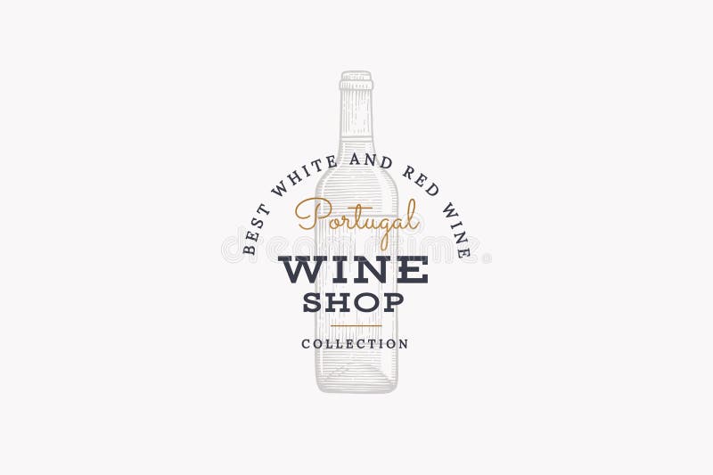 Vino de Portugal Vector el logotipo de la bodega con la imagen de la botella de vino en el fondo blanco ilustración del vector Vino de Portugal Vector el logotipo de la bodega con la imagen de la botella de vino en el fondo blanco ilustración del vector