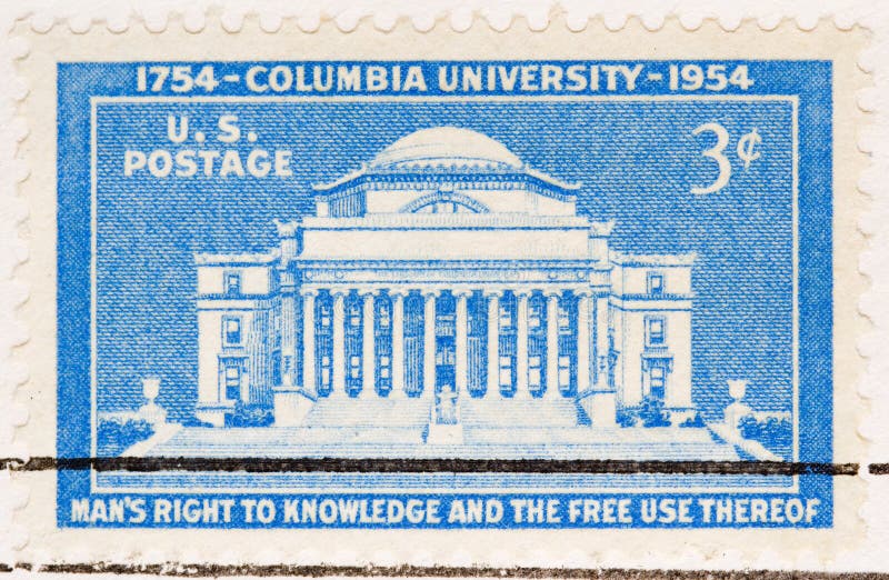 Vintage 1954 US Postage Stamp Columbia University royalty free stock photo