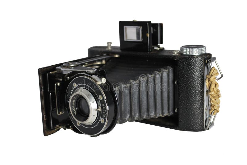 This is a vintage 35 mm camera with an improvised strap, old style bellows construction and flip up viewfinder. Isolated with clipping path to easily ad to your designs. Body cam stock images, royalty-free photos and pictures