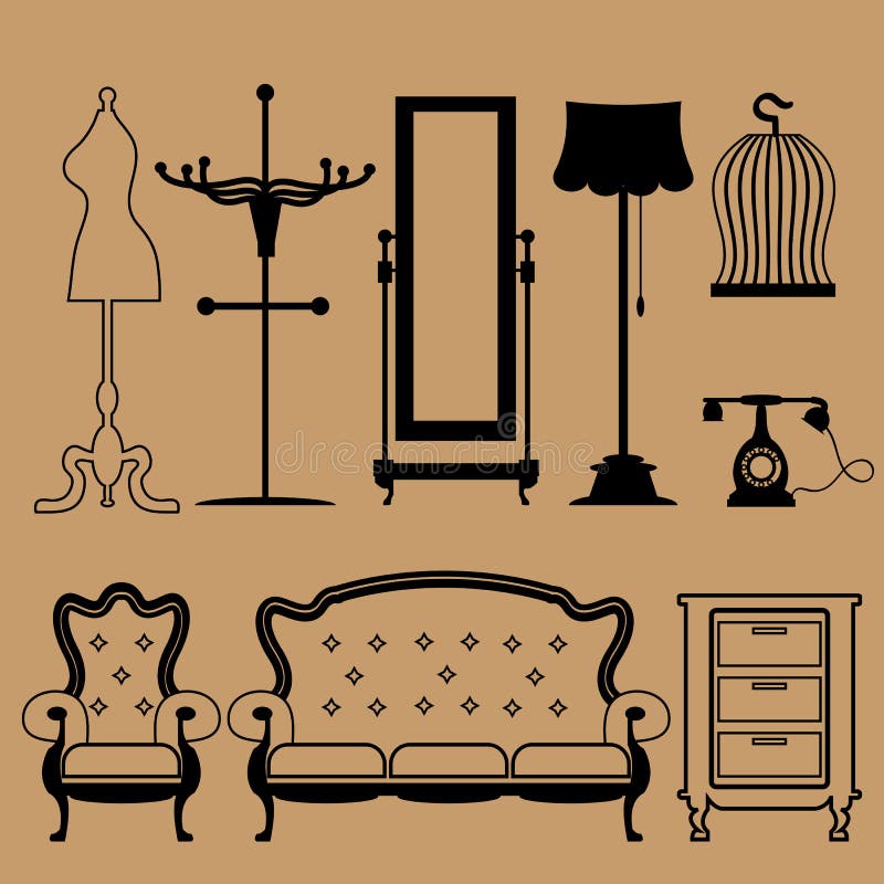 Luxury Modern Sofa and Couch Icons Set. Vintage Fu Stock Vector Illustration of couch, home