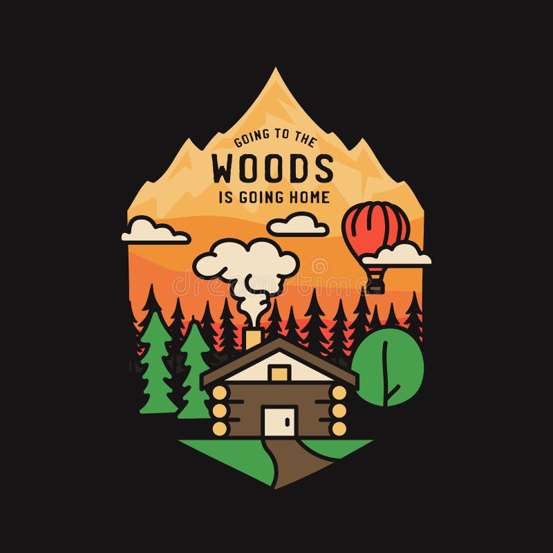 Text going home. Логотип домик в лесу.