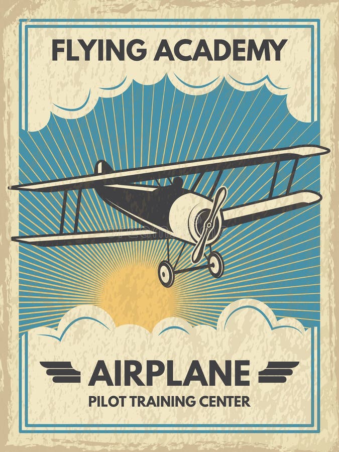 Vintage aircaft poster. Vector illustration