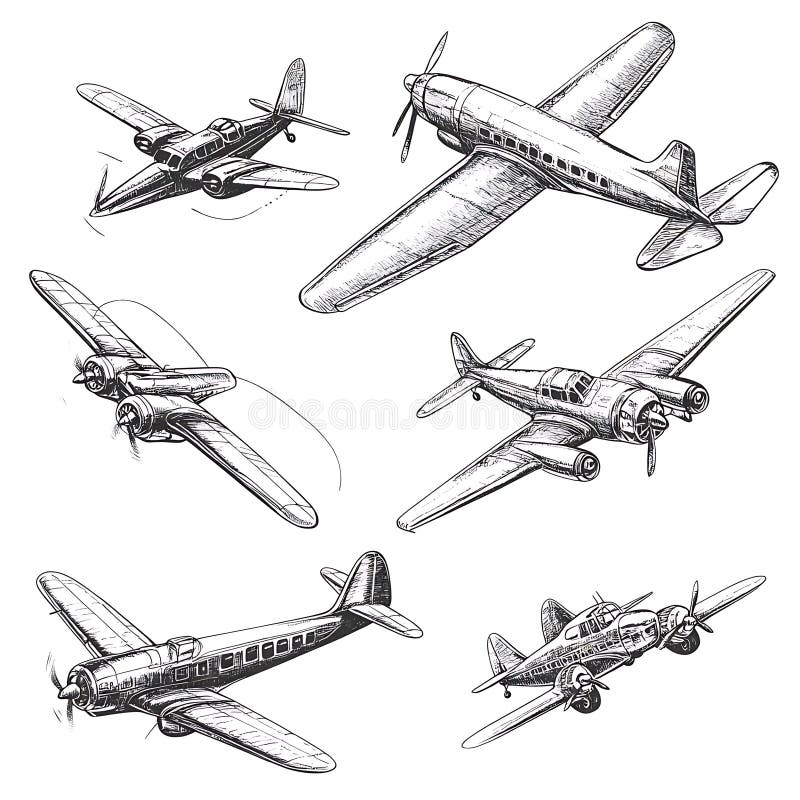 Vintage Airplane Sketches vector illustration
