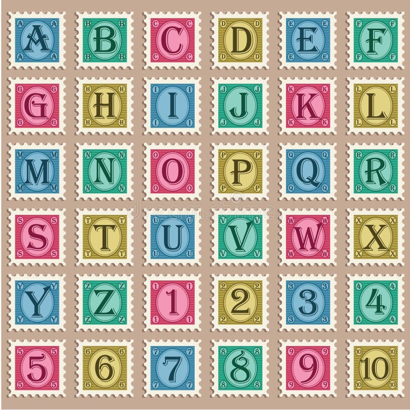 Vintage Alphabet Stamps stock vector. Illustration of vintage 28423569
