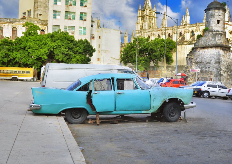 Vintage american car in havana street