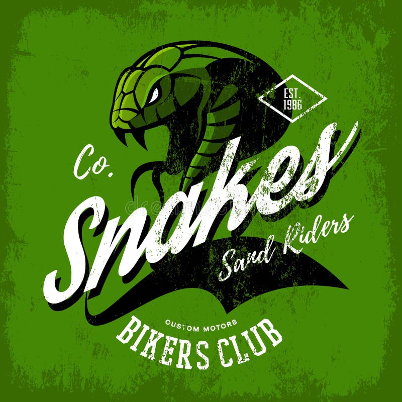 Vintage American furious green snake bikers club tee print vector design.