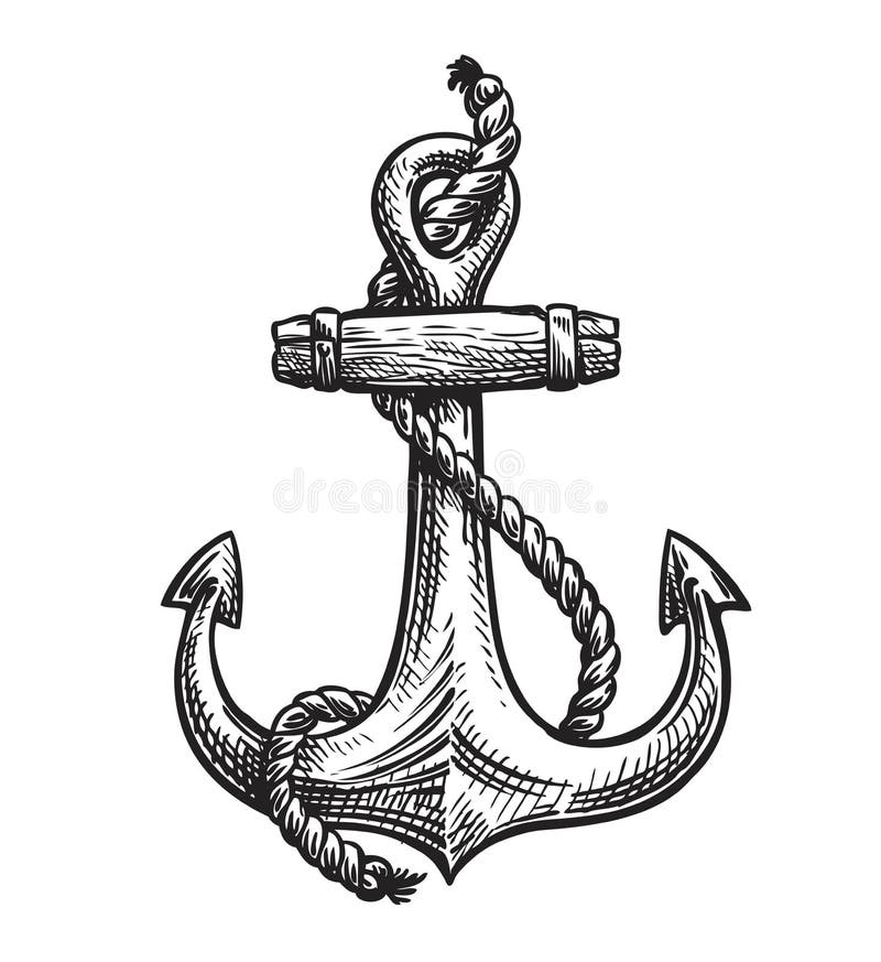 Vintage Anchor with Rope. Hand-drawn Sketch, Vector Illustration Stock ...