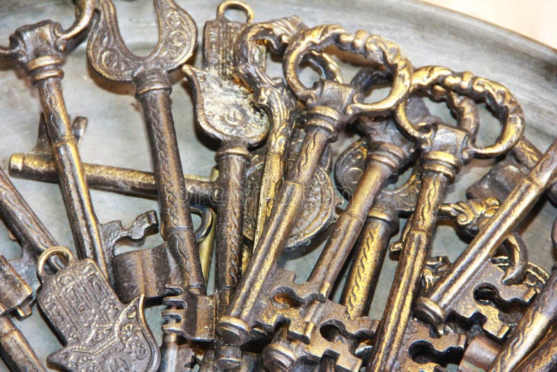 Vintage Ancient Rusty Metal Keys with Patterns and Crests Stock Image - Image of access, brown: 163874785