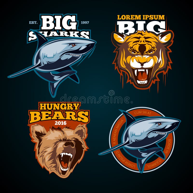 Vintage Animal Vector Color Labels, Badges, Emblem, Logo, Insignia, Sign,  Identity, Logotype for Sports Team Poster Stock Vector - Illustration of  fauna, fish: 73591118