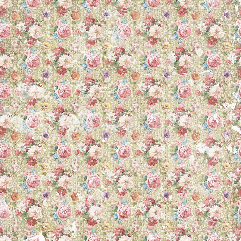 Vintage antique shabby flower paper background, seamless repeat pattern texture