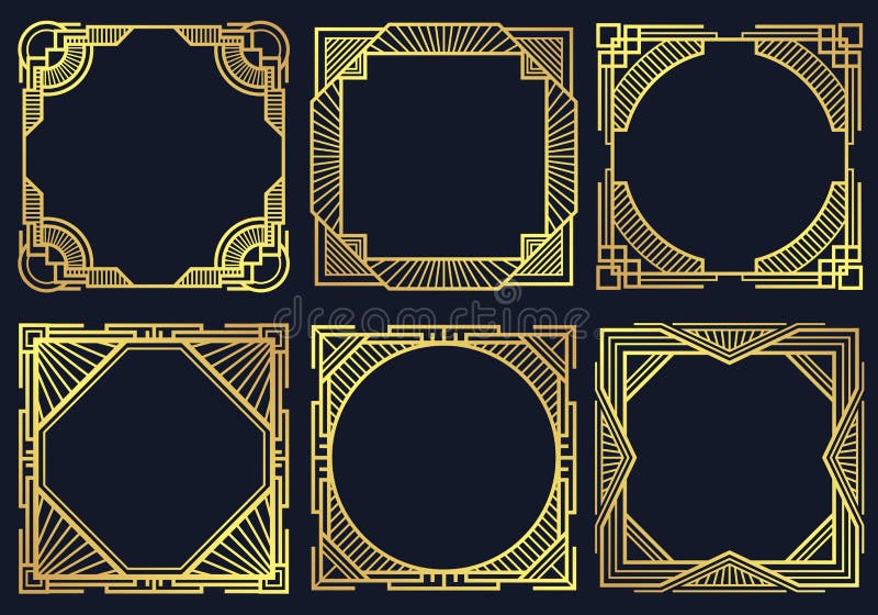 Vintage Art Deco Design Elements, Old Classic Border Frames Vector