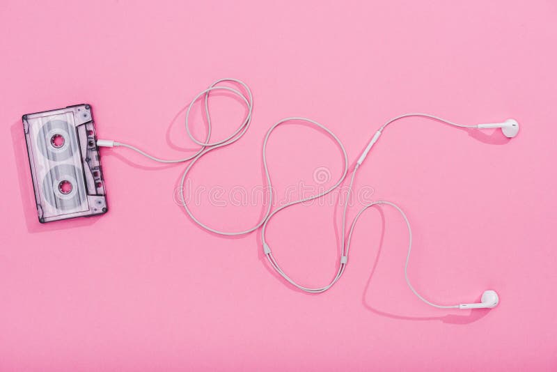 Vintage Audio Cassette with Earphones on Pink, Music Concept Stock Photo -  Image of wallpaper, background: 193616152