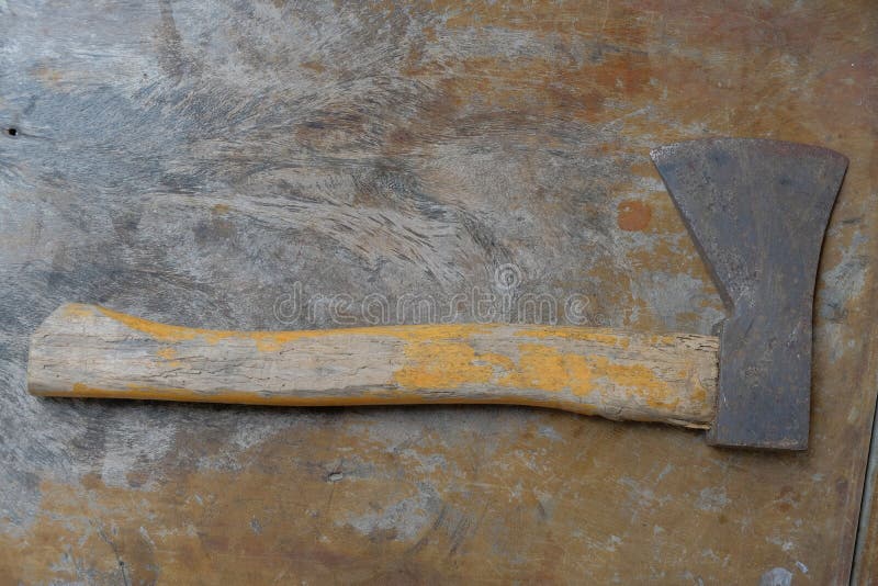 Black vintage chop axe put on wood background. Chop log timber stock images, royalty-free photos and pictures
