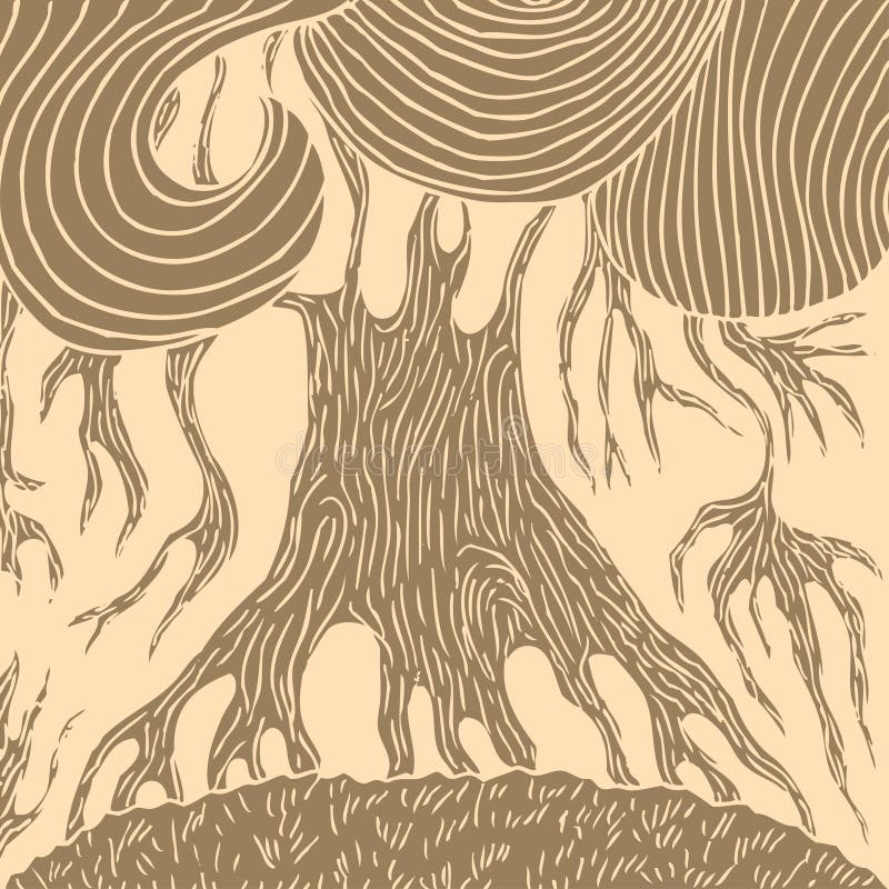 Vintage background with ancient tree, brown old royalty free illustration