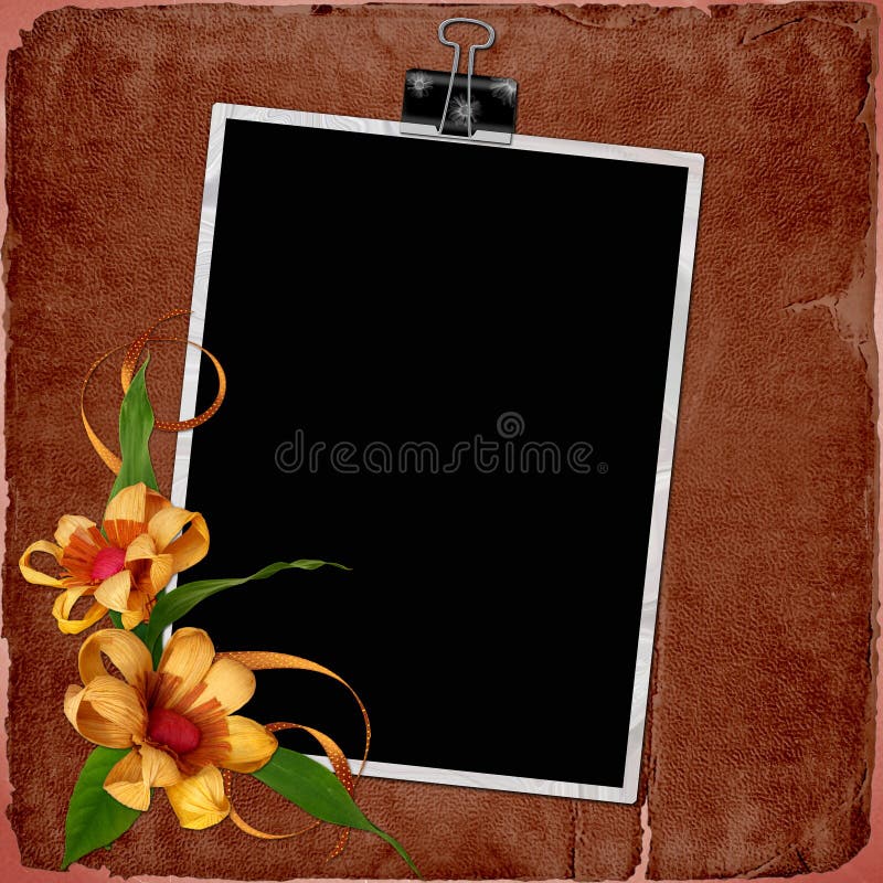 Vintage background with frame and flowers