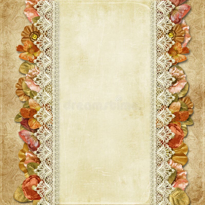 Vintage background with gorgeous flowers and lace