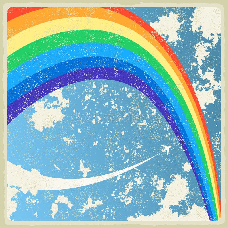 Download Vintage Background With Plane And Rainbow. Vector Stock Vector - Illustration of bike, cloud ...