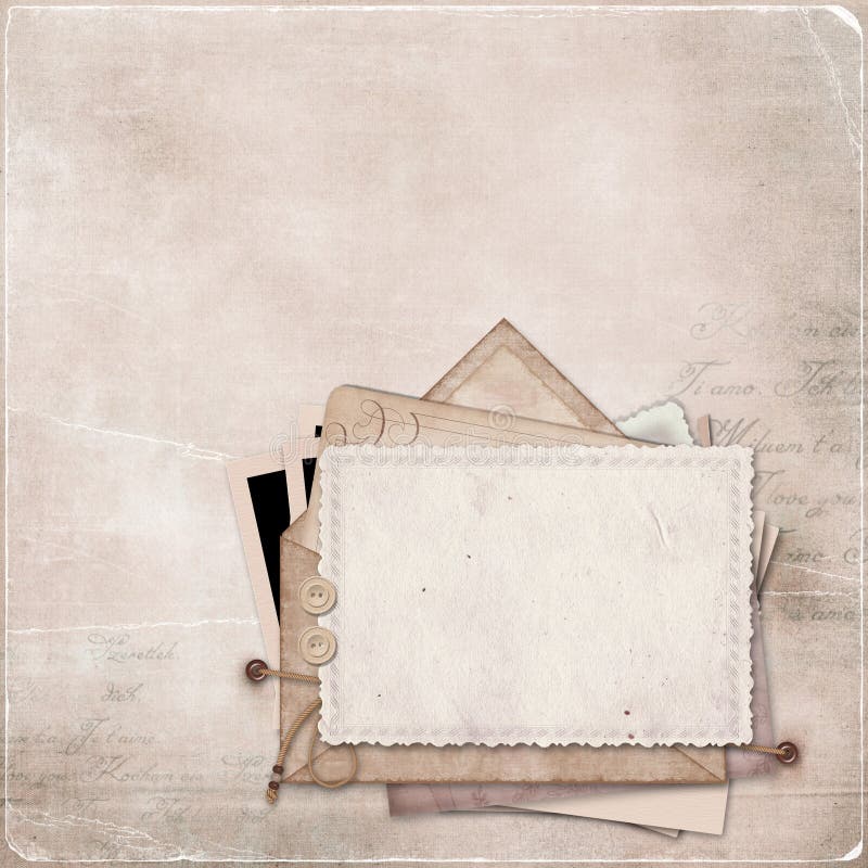 Vintage background with a stack of old postcards and letters