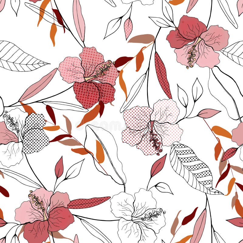 Vintage background. Wallpaper. Blooming realistic isolated flowers. Hand drawn. Vector illustration.Blossom floral seamless