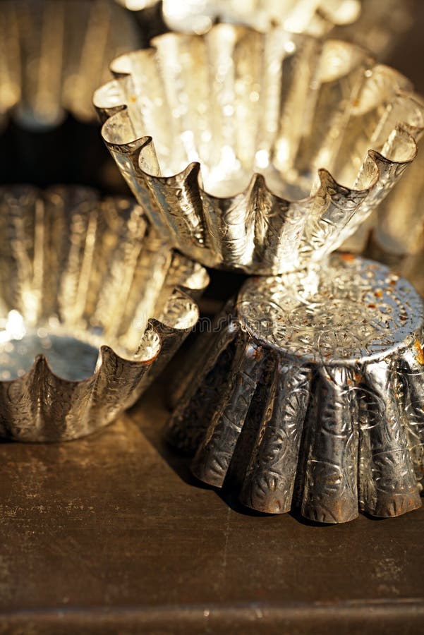 Vintage Baking Tins and Moulds Stock Image Image of muffin, grunge