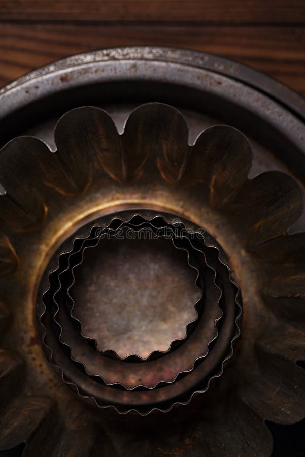 Vintage Baking Tins and Moulds Stock Image Image of abstract, metal