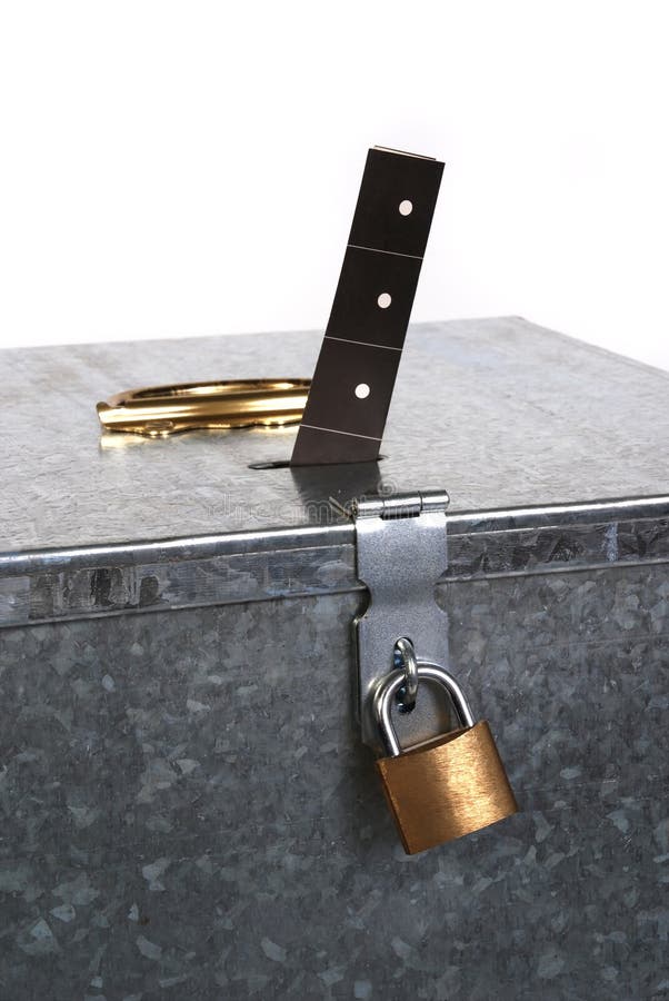 Vintage ballot box with padlock ticket voting