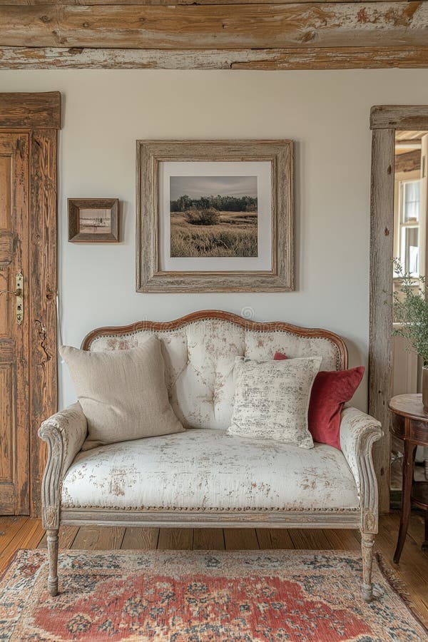 Vintage bank in rustieke kamer stock illustratie