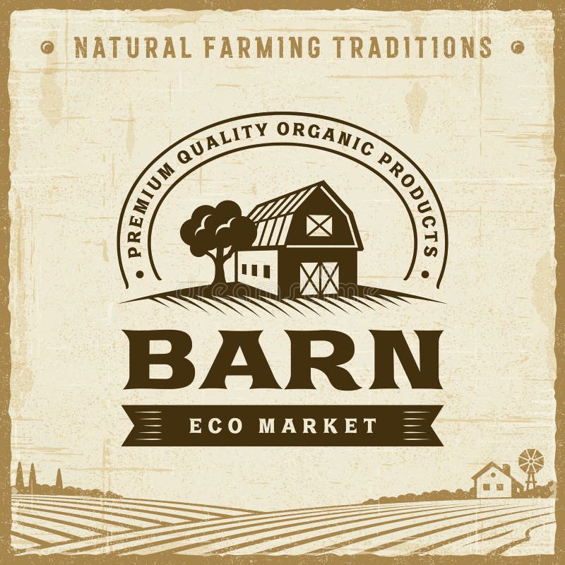 Vintage barn label in retro woodcut style. Editable EPS10 vector illustration with clipping mask and transparency.