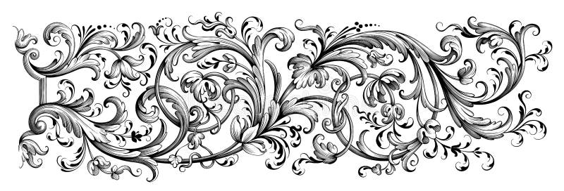 Vintage Baroque Baroque Corner Bordo floreale ornamento floreale scorrevole ritorto inciso tatuaggio calligrafico vettore eraldic