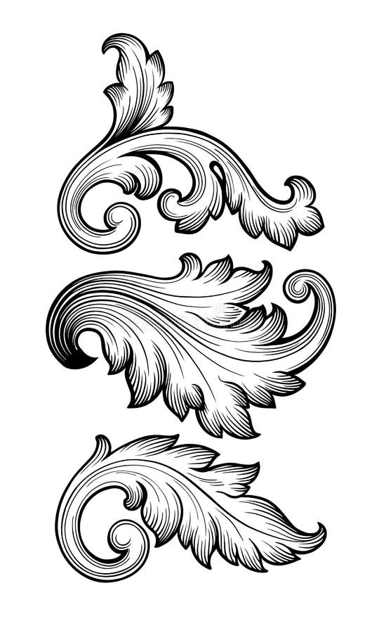 Vintage Baroque Floral Scroll Set Ornament Vector Stock ...