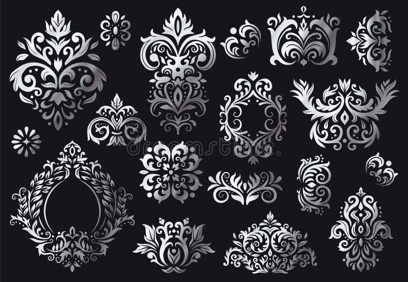 Vintage baroque ornament. Ornate floral sprigs pattern, luxury damask ornaments and victorian twill damasks patterns