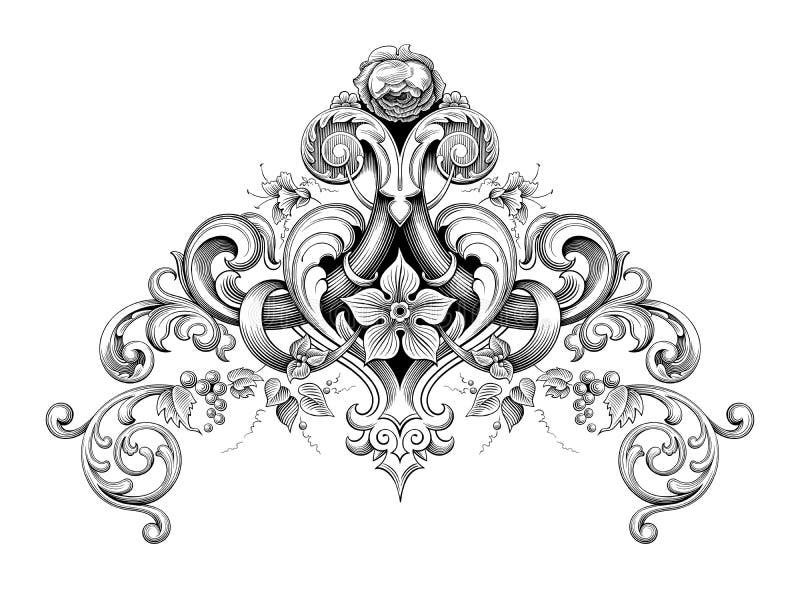 Vintage Baroque Victorian frame border corner monogram floral ornament scroll engraved pattern tattoo calligraphic vector heraldi