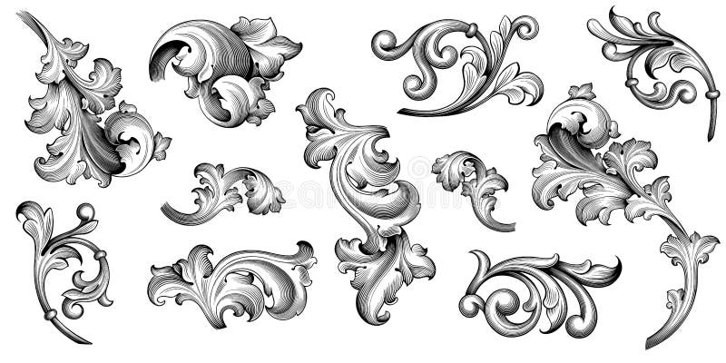 Vintage Baroque Victorian frame border kwiatowy ozdoba kwiatowy zwój grawerowany wzór retro tatuaż calligraphic wektor heraldic ilustracja wektor