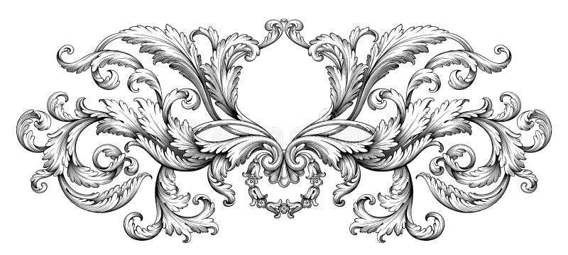 Vintage Baroque Victorian frame border monogram floral ornament  scroll engraved retro pattern tattoo calligraphic vector heraldic