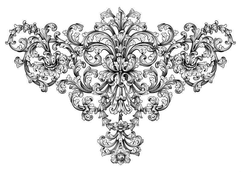 Vintage baroque victorian frame monogram floral ornament scroll wyryty wzór retro tatuaż calligraphic wektor heraldic ilustracja wektor