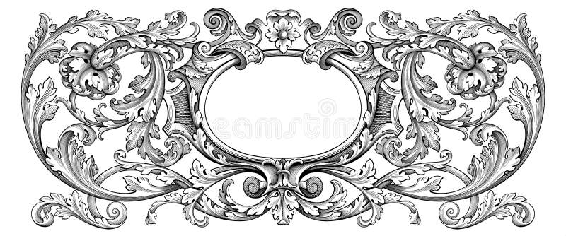 Vintage baroque victorian frame monogram floral ornament scroll wyryty wzór retro tatuaż calligraphic wektor heraldic ilustracji